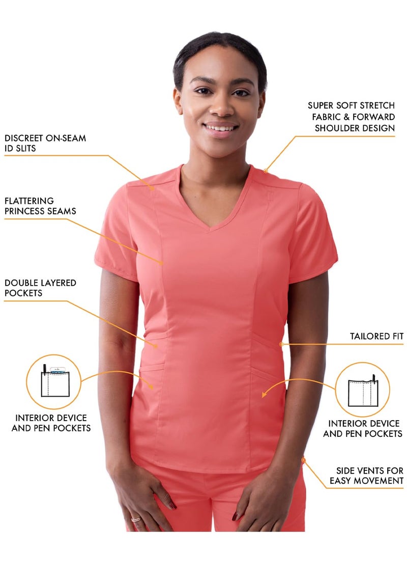 Adar Uniforms Adar Pro Athletic Scrubs Set For Women - Stretch V-Neck Scrub Top & Yoga Jogger Cargo Scrub Pants, 10 Pockets - P9500 - Rapture Rose - M - Image 3